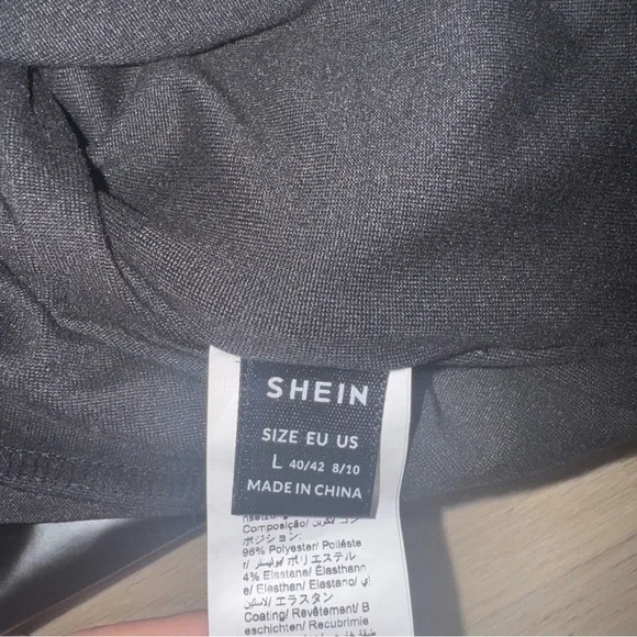 Black Faux Leather Mock Neck Long Sleeve Long Dress with Ruching & Slit - Large - Picture 6 of 7